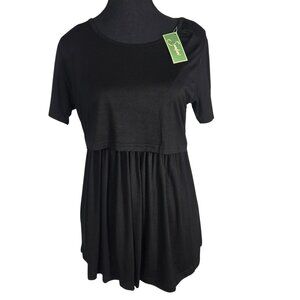 NWT |  Black Short Sleeve Maternity & Nursing Tunic Top Babydoll | Medium